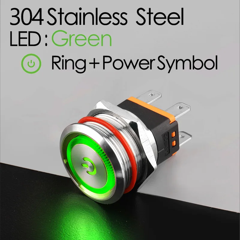 304 Green Ring Power LANBOO сверхмощный 12 в 24 в 110 В 220 В 15а высокий ток водонепроницаемый IP67 мощный Выключатель без фиксации кнопочный переключатель - Цвет: 304 Green Ring Power