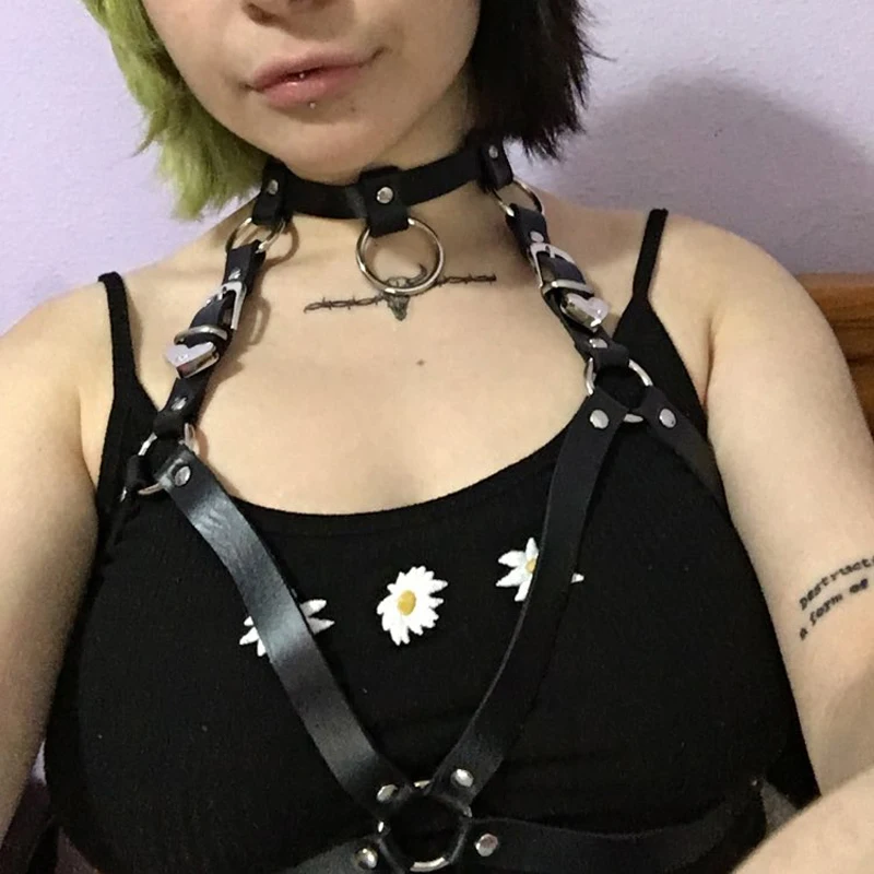 

Punk Rock Collar Chain Straps Harajuku PU Leather Girdle Harness Belt for Sexy Women Tops Shirt Dress Decor Bondage Suspenders