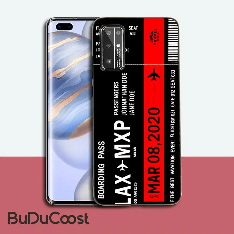 

First Class Personalised Plane Ticket Phone Case for Huawei Honor 30 20 10 9 8 8x 8c v30 Lite view 7A5.7inch 5A Play