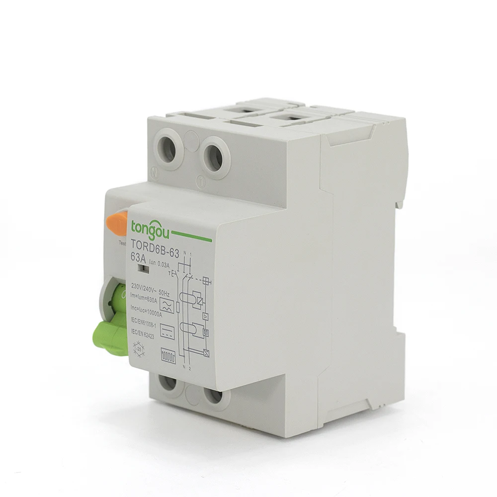 2-полюсный 63 Amp 30 мА Тип B 10KA RCCB RCD 230V 400V автоматический выключатель для EV PV