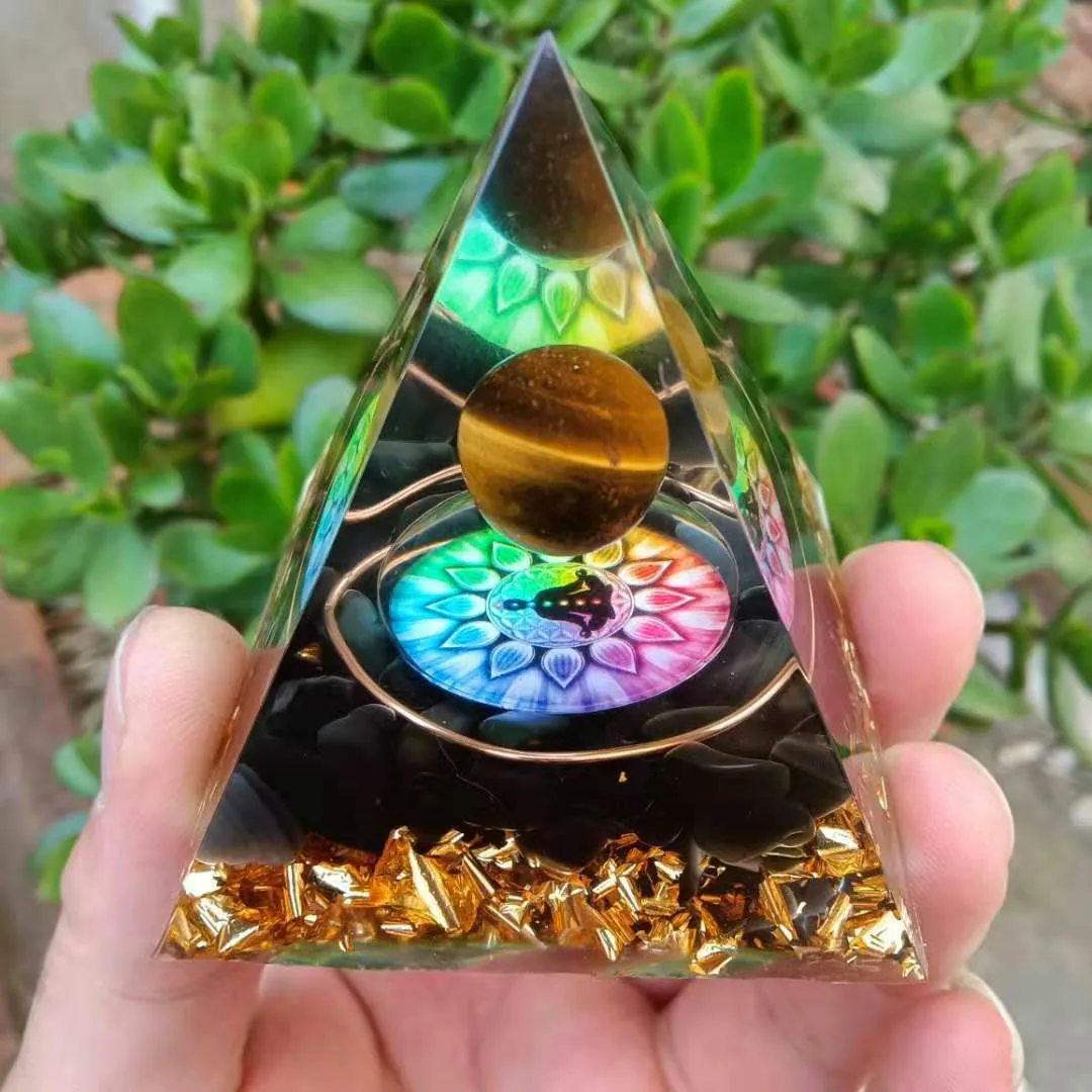 

Orgone Handmade Tiger Eye Crystal Sphere Orgone Pyramid 60mm Chakra Obsidian Reiki Energy Healing Sell pendant separately