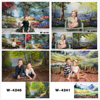 watercolor painted forest trees photography background child baby birthday celebrate photocalls customize printed photo backdrop