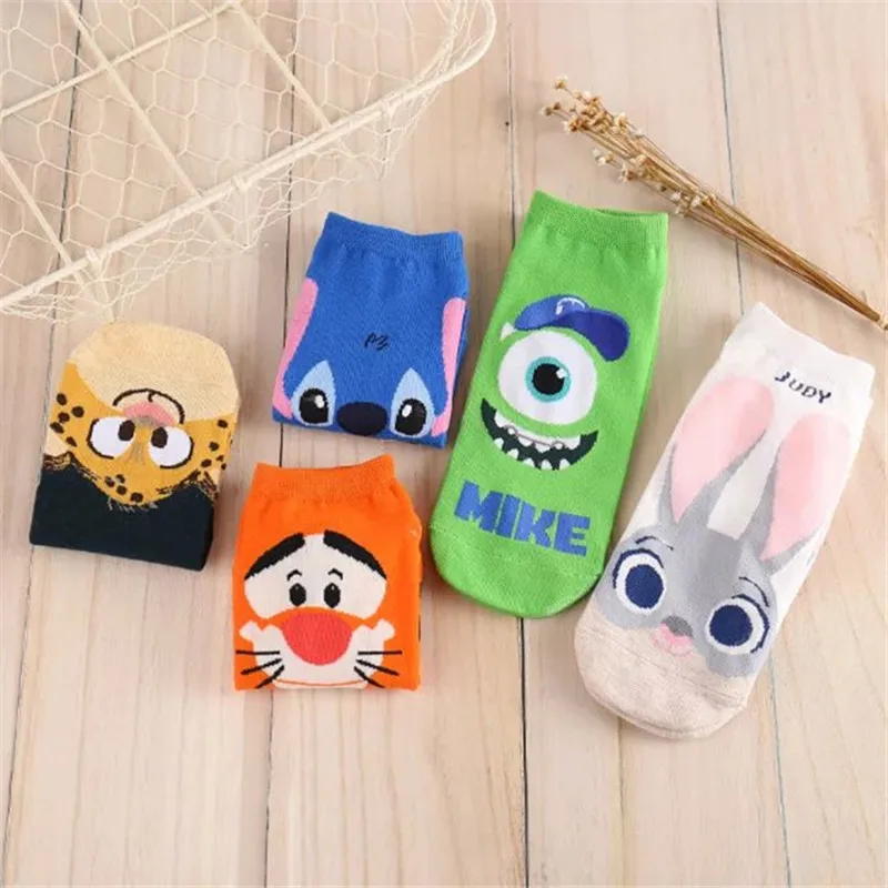 5 Pairs fashion Korean version all cotton cute fresh Japanese short cartoon socks cute animal monster straight board ship socks