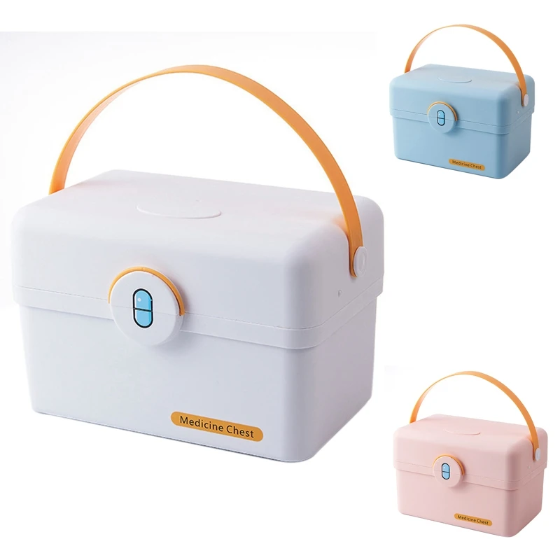 

HOT-Plastic Storage Box Organizer Multi-Functional Portable Medicine Cabinet Family Emergency Kit Box