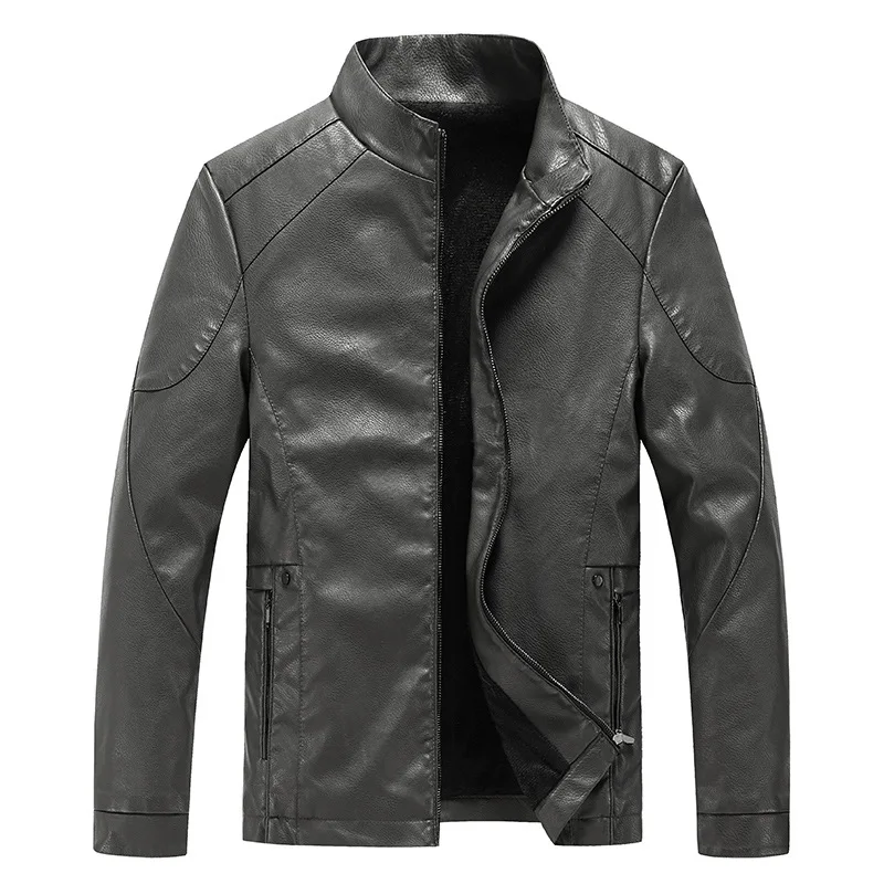 

2020 Autumn New Men's Slim-Fit Motorcycle Fleece Leather Jacket Youth Fashion Stand Collar Stitching PU Leather Jacket
