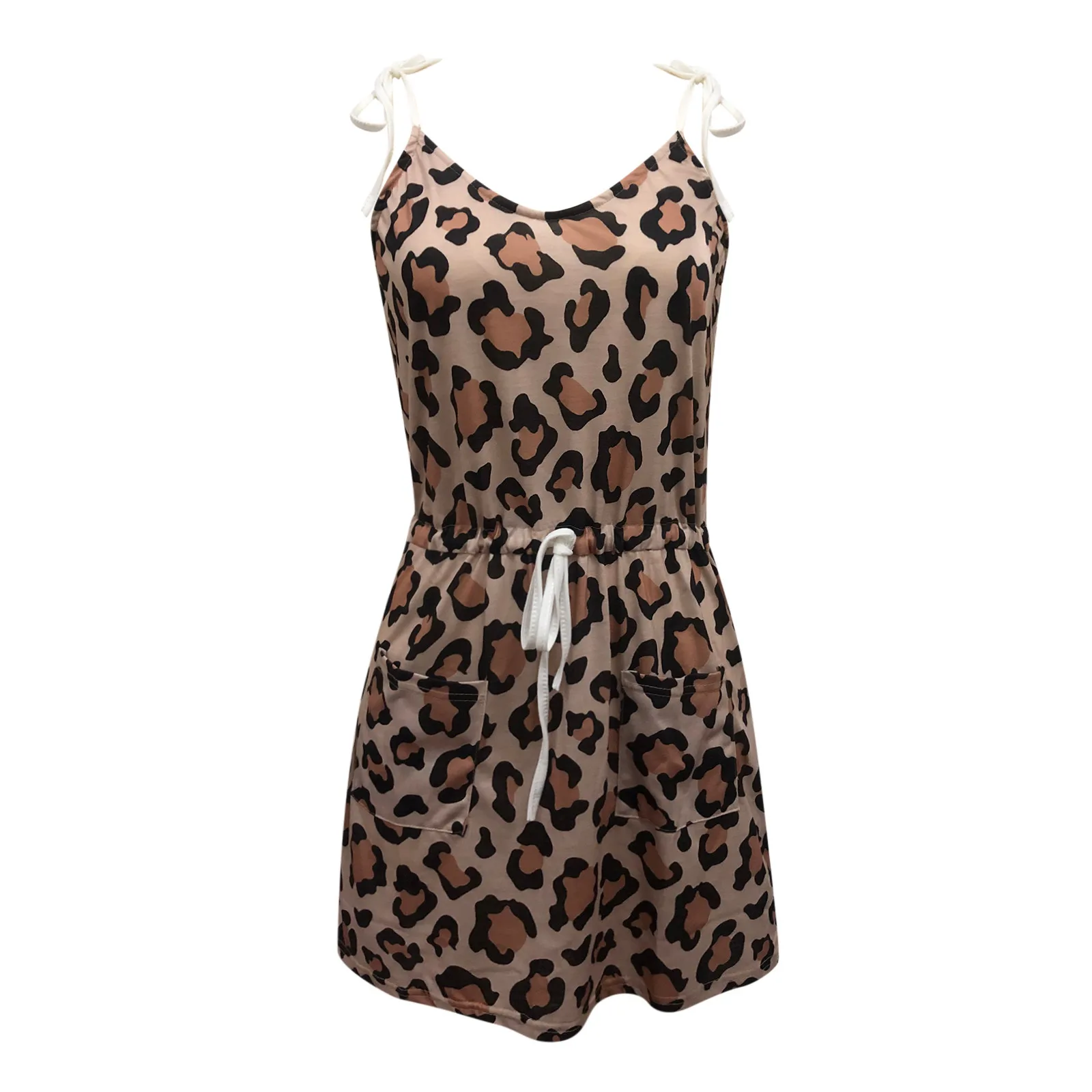 

Leopard Print Women Casual Dress V-neck Sleeveless Open Back Women Casual Dress Beach Sexy Strap Dress Vestido De Mujer 40#