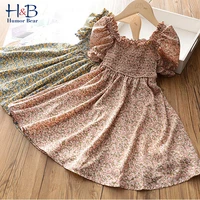 humor bear girls dress new summer puff sleeve floral printed priness party dress toddler kids clothes