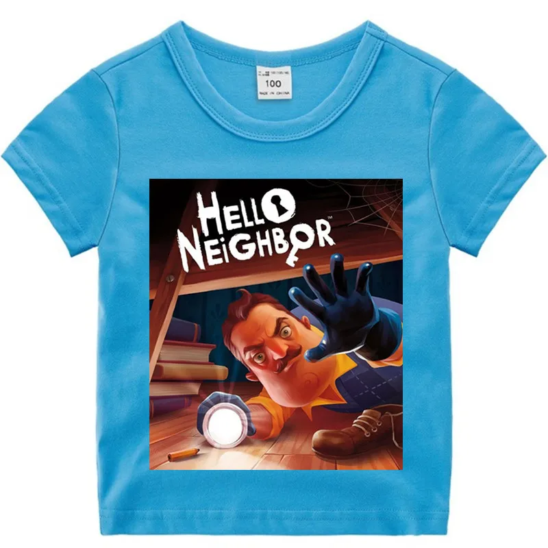 Футболка хлопковая для маленьких мальчиков и девочек с рисунком аниме Hello Neighbor