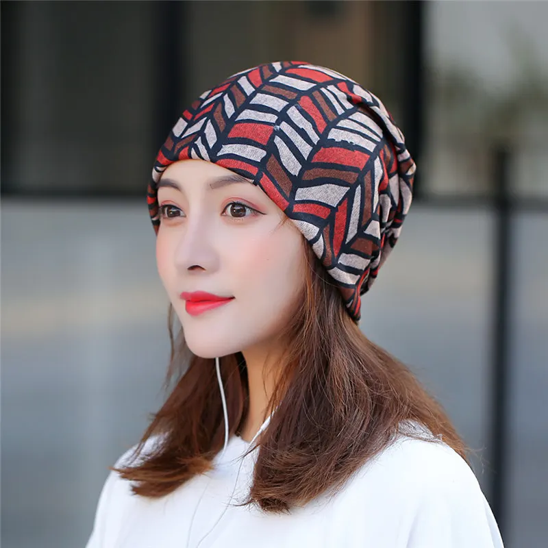 

[DINGDNSHOW] 2019 Fashion Skullies Cap Print Beanies Hat Winter Cap Cotton Bonnet Balaclava Chapeau Women