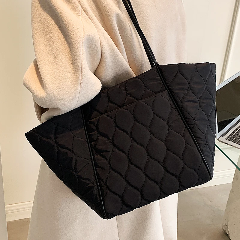 

Простые стеганые большие сумки для женщин 2021 хит зима модные брендовые дизайнерские женские большие сумки через плечо сумка с верхней ручк...