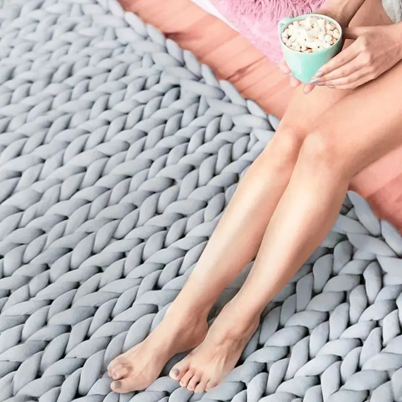 Плюшевое одеяло крупной ручной вязки большие мягкие теплые пледы зимние одеяла