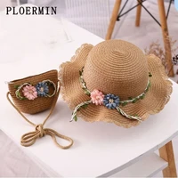 fashion flower children sun hats cute girl bags suit summer beach straw hats for girl uv protection sun hat for 2 7 years old