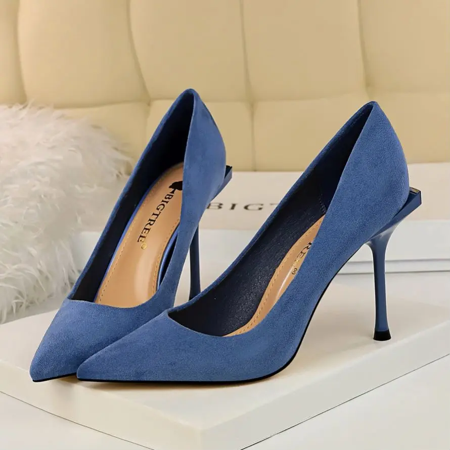 EOEODOIT Fashion Formal Heels Shoes Women Flock Pumps 10 CM High Stiletto Thin Heel Party Office Lady Pointed Toe | Обувь