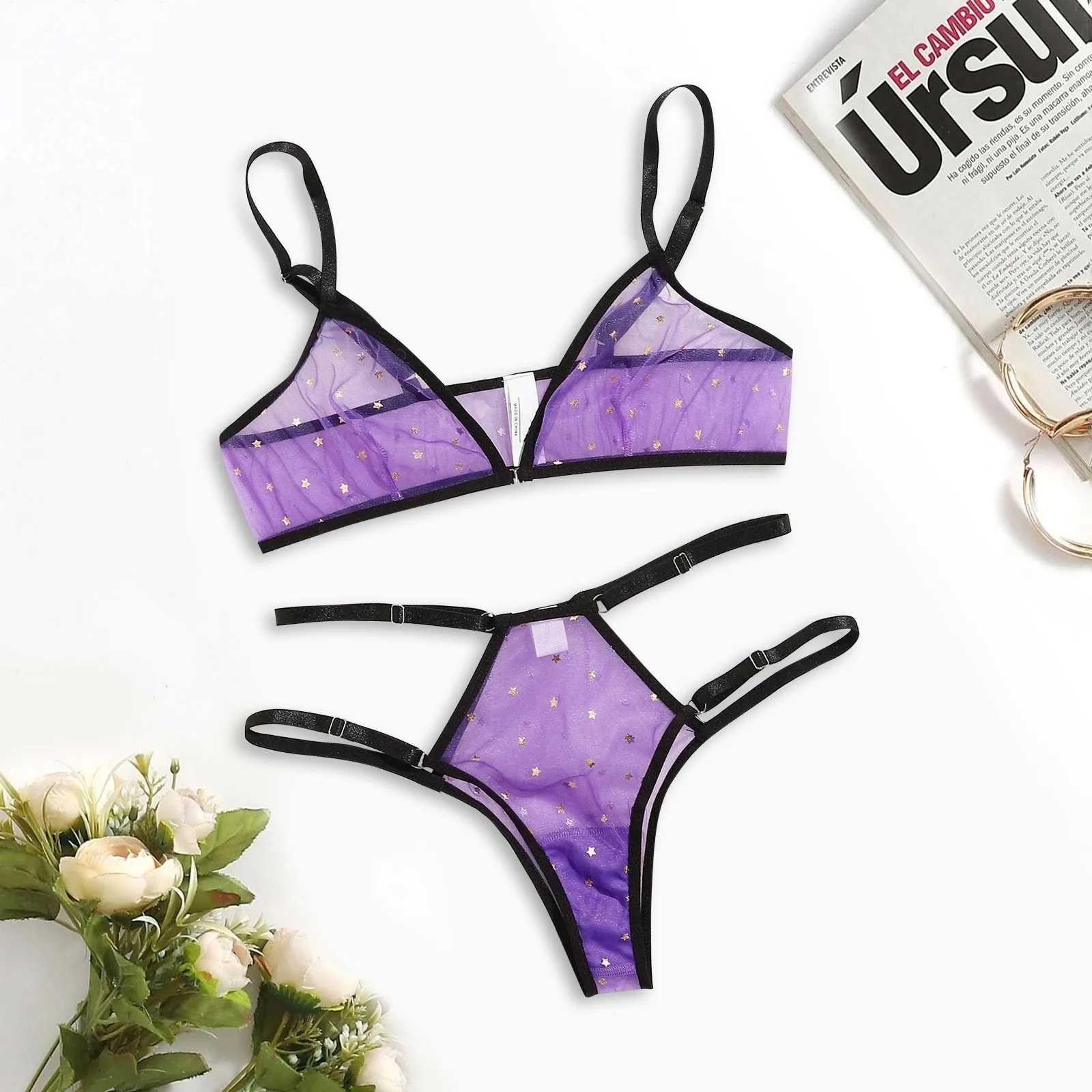 Комплект женского нижнего белья bielizna damska с золотыми звездами и луной вышивкой