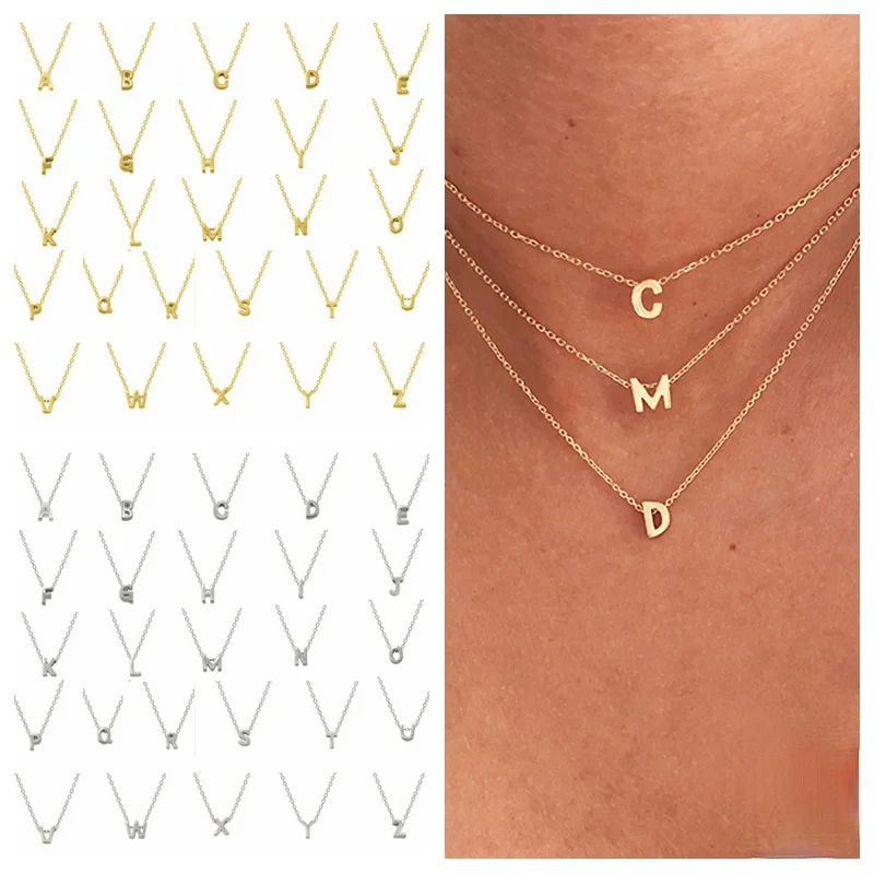 

Initial Letter Pendant Necklace for Women Girl A-Z Alphabet Collares Mujer Fine Jewelry Christmas Gifts