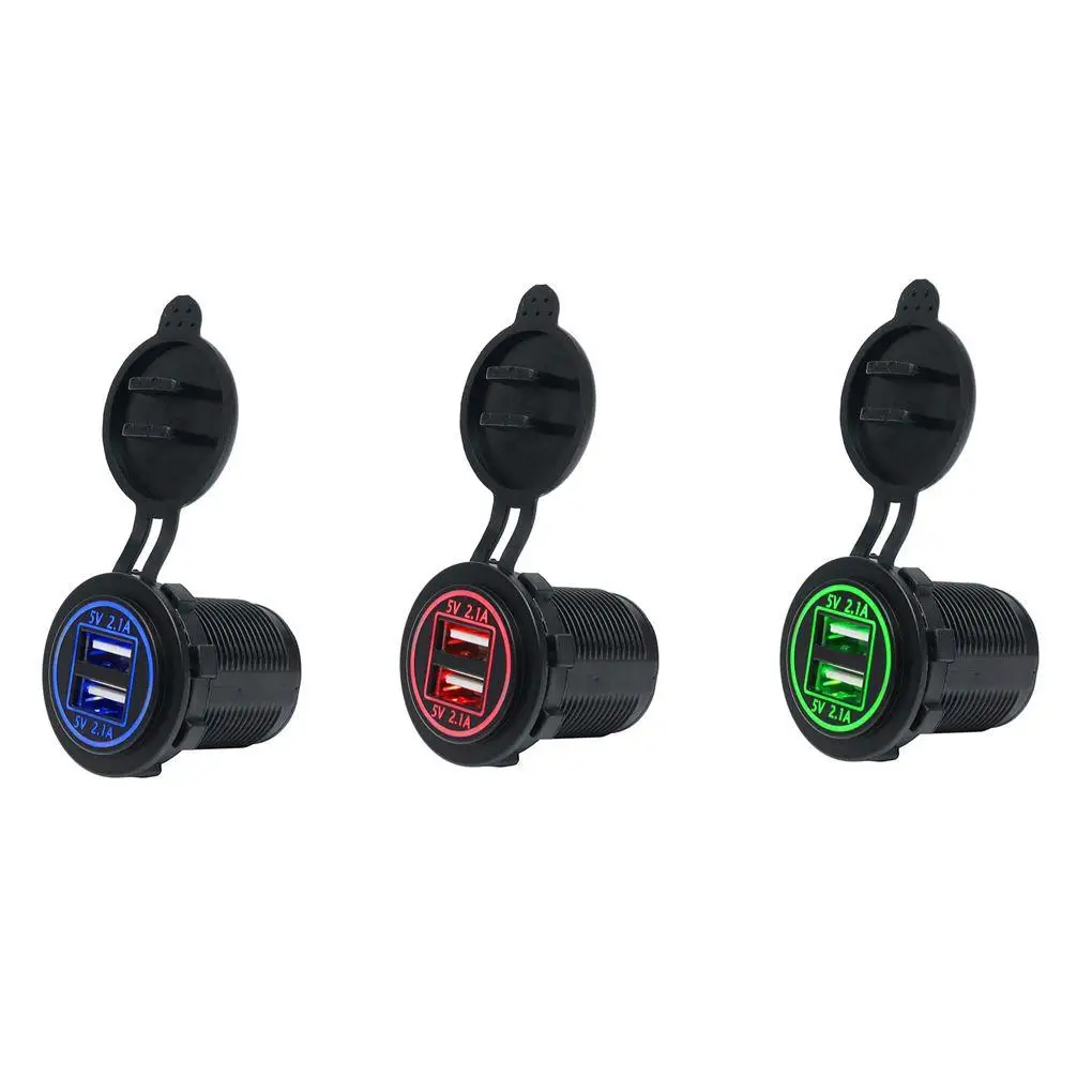 

Автомобильное и мотоциклетное зарядное светодиодный с двумя USB-портами, 12-24 В