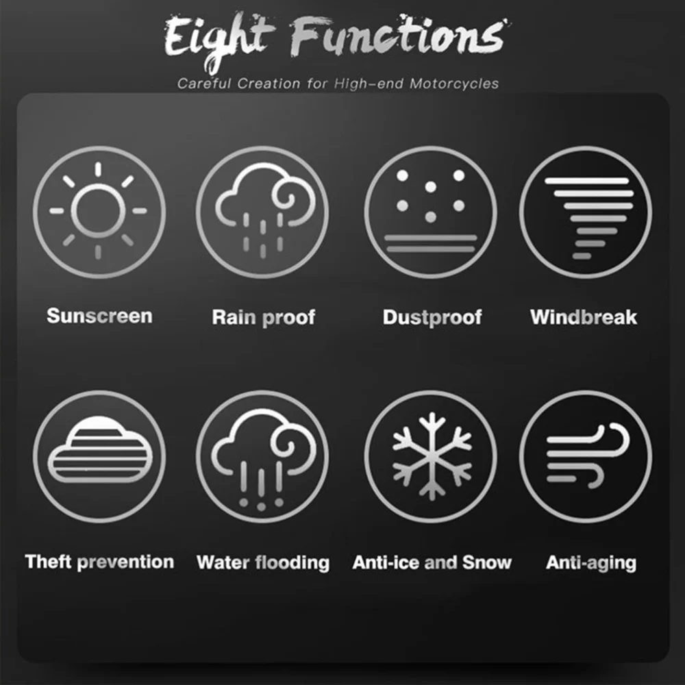 

Motorcycle Cover Waterproof Tarpaulin Portable Rust Sunscreen Dust Bag (Black, XL, with Lockhole)