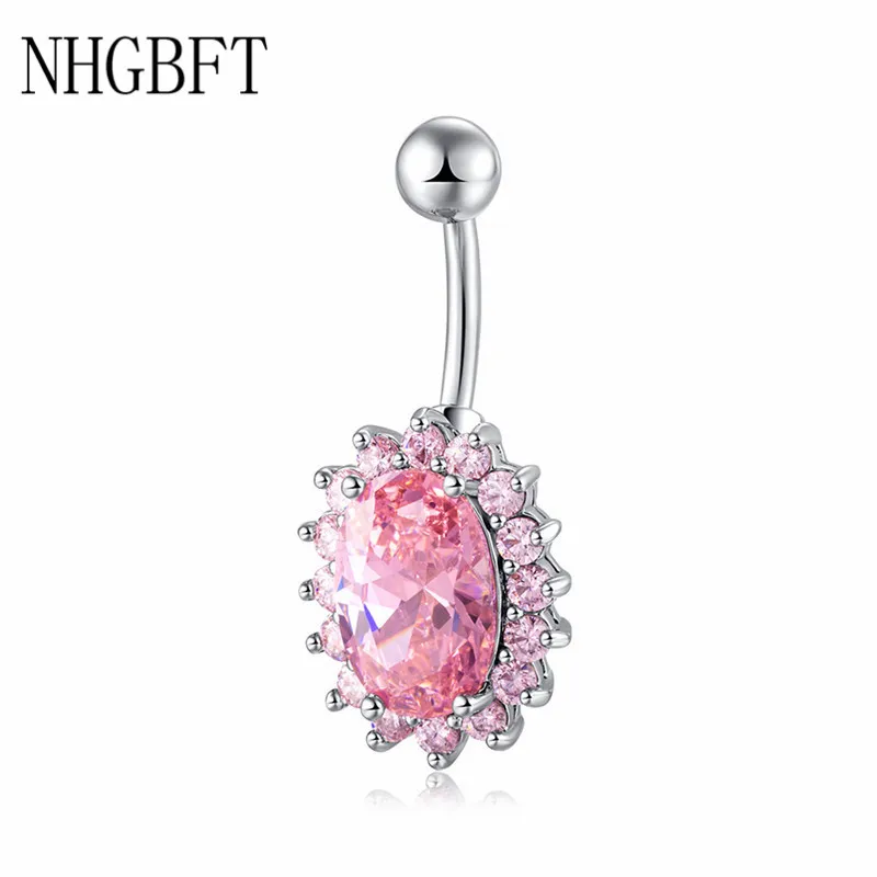 

NHGBFT Oval zircon belly button ring Medical stainless steel Women girl sexy body jewelry helix piercing