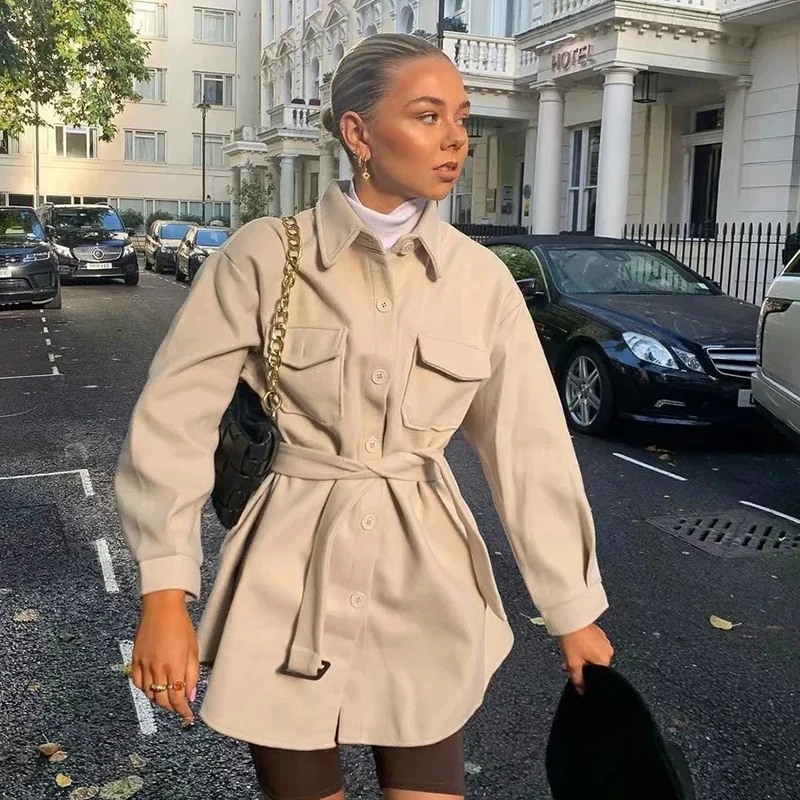 

Foridol Woolen Knitted Single Breasted Coat Women Elegant Sash Winter Women Clothes Pockets Side Slit Coat Winter Jacket Coats