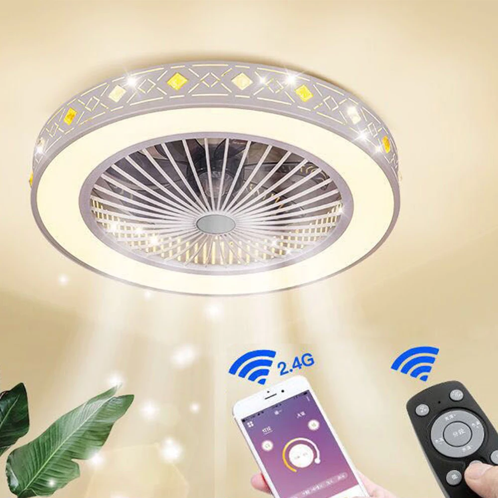 

LED ceiling fan lamp light mobile phone app remote control modern invisible 55 50cm fans home decoration lighting circular round
