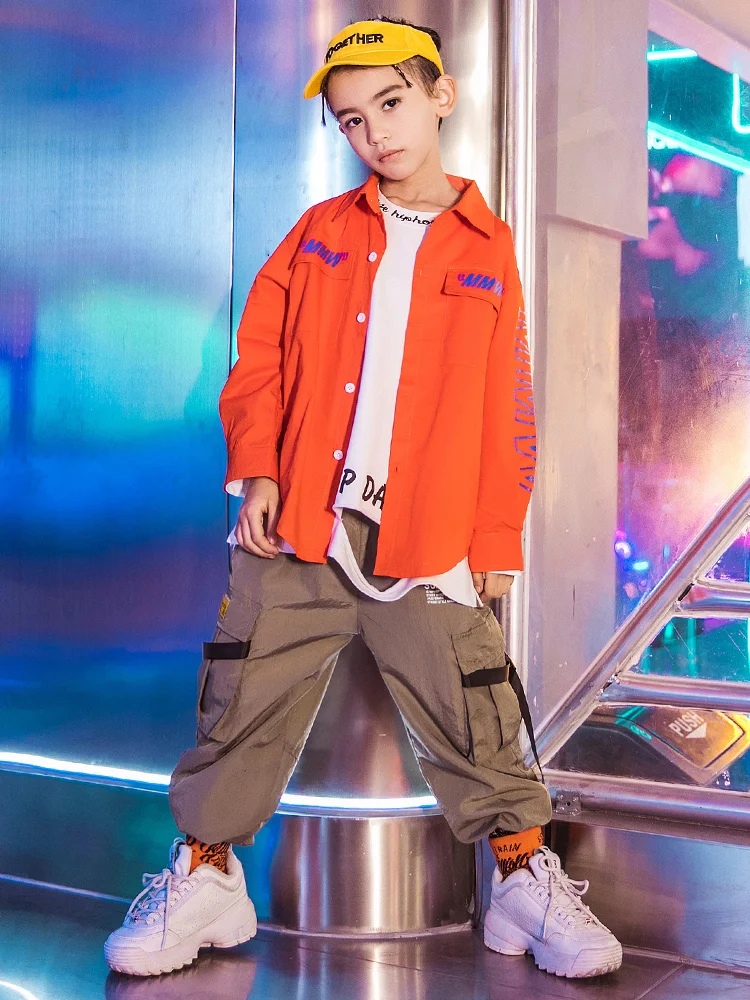 Куртка для мальчиков в стиле хип-хоп оранжевая повседневная бега джазовых танцев