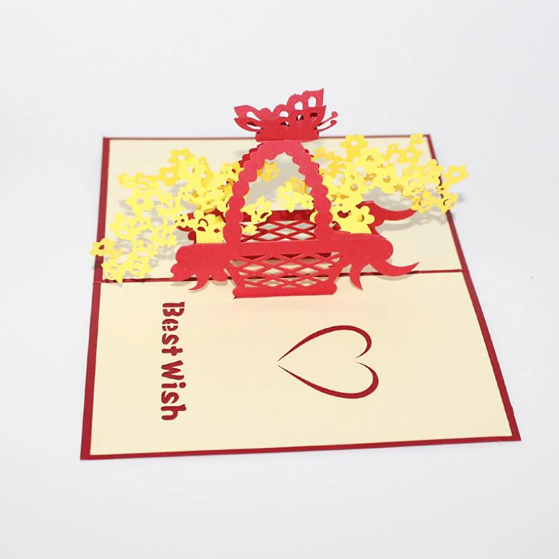 1 шт. Любовь цветок корзина лазерная резка оригами Бумага 3D всплывающие открытки