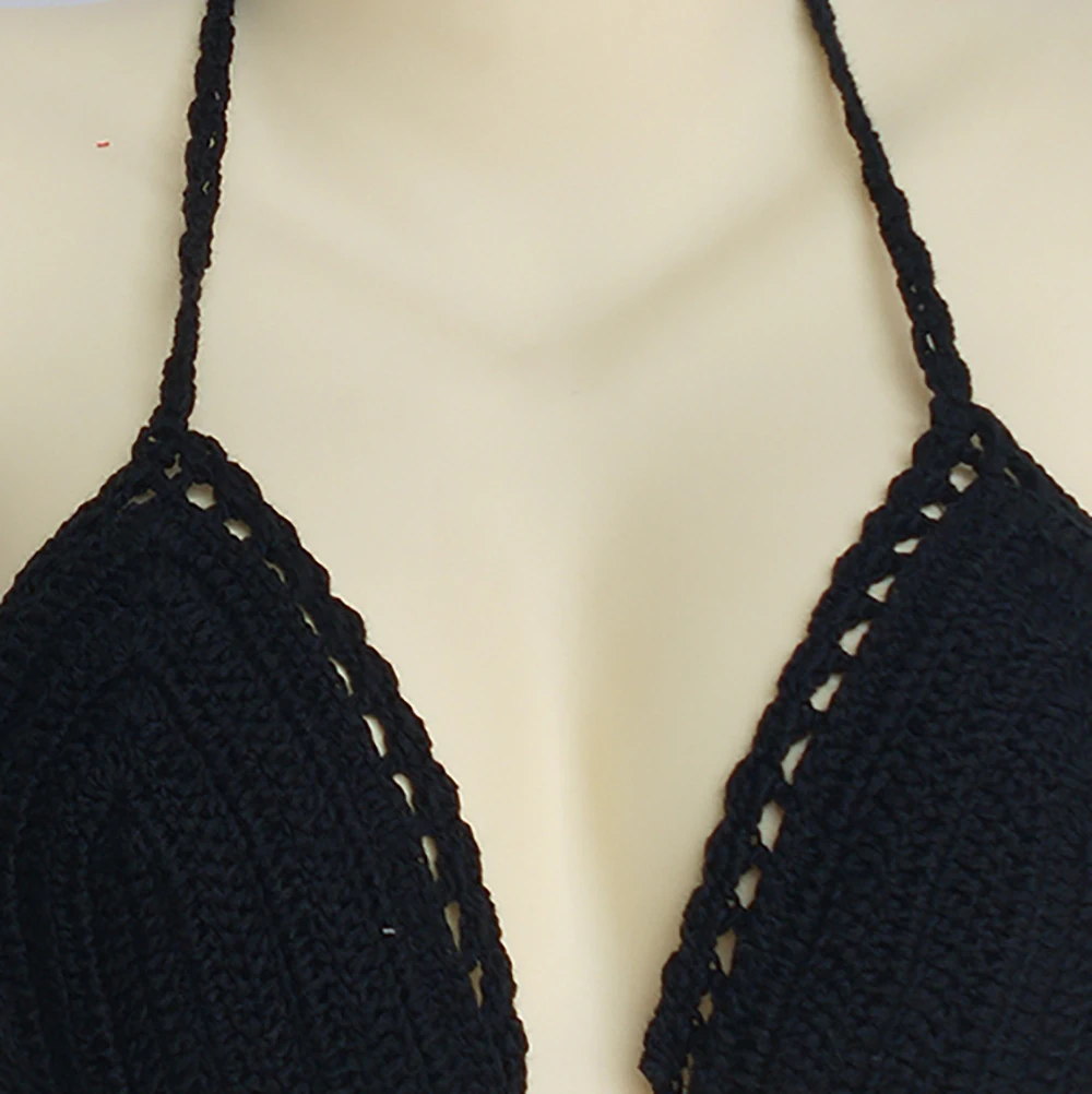 Цельные бикини купальник Mujer крючком красный верх купальника Knit Sexy Бикини Для женщин купальный бюстгальтер большой женский купальный костюм S-XL - Цвет: black top