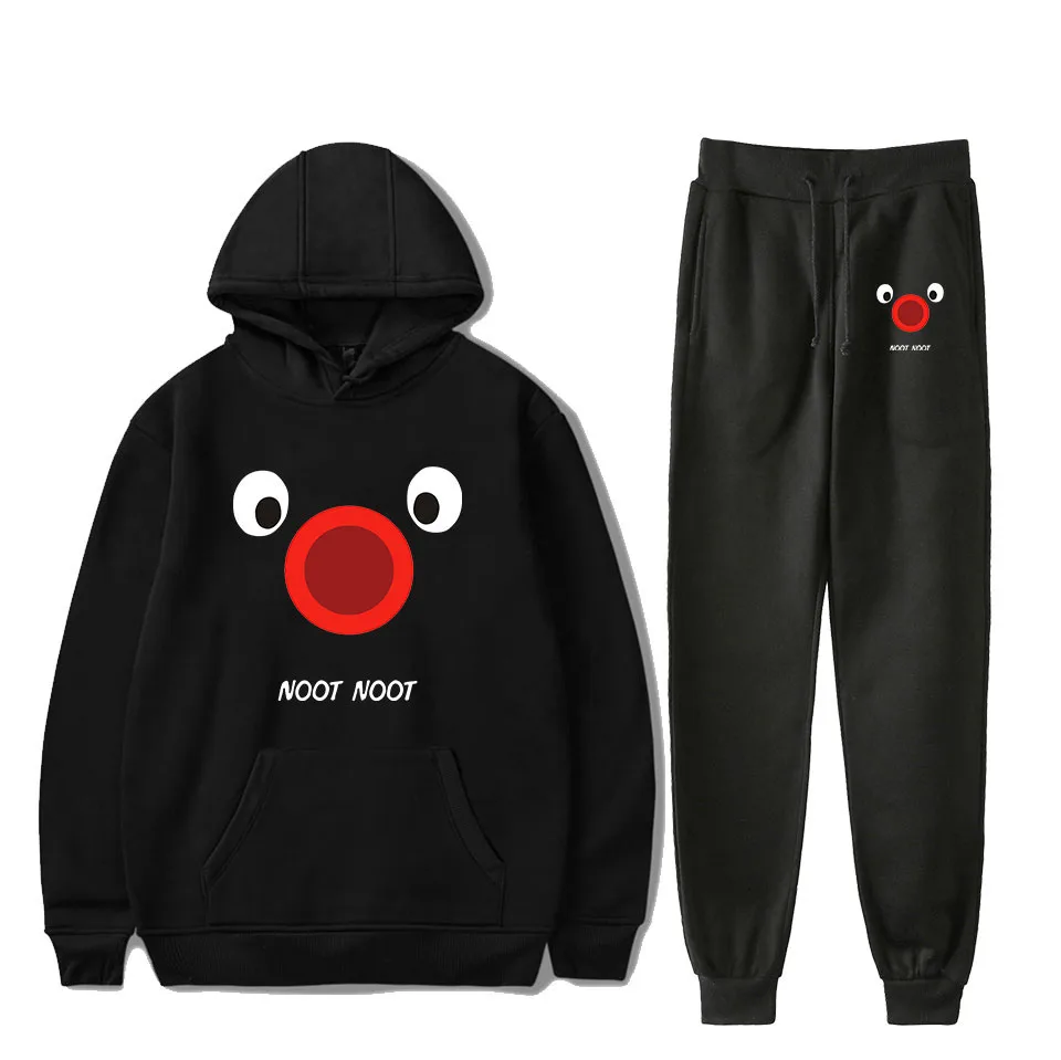 

Noot Noot Pingu Hoodies Sweatshirt Sets Women/men Fashion Harajuku Streetwear Pullover Tops + Pants Sport Hooded Two-piece set
