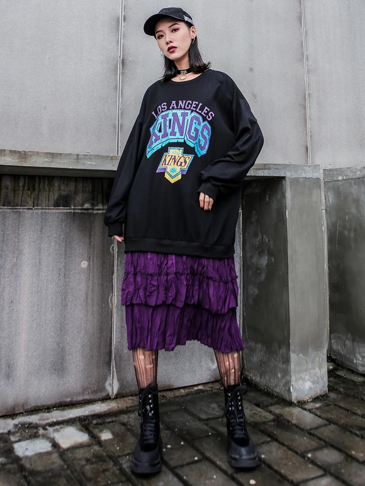 QING MO женское платье с буквенным принтом Черное лоскутное цветное Плиссированное