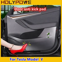 for tesla model y 2021 door anti kick pad scratch resistant carbon fiber leather dirt protector sticker car inner accessories