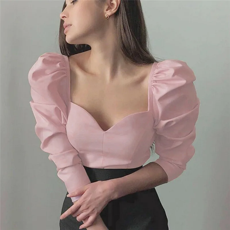 Женская блузка с V-образным вырезом длинным рукавом | одежда