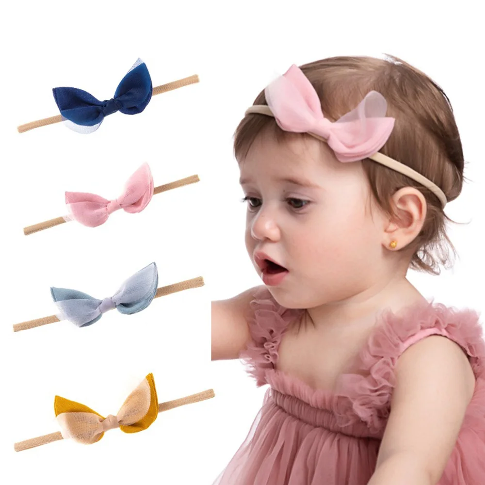 

Bowknot Children's Hair Accessories Pure Color Mesh Lace Headband for Baby Girls Elasticity Kids Photograph Fashion Gift