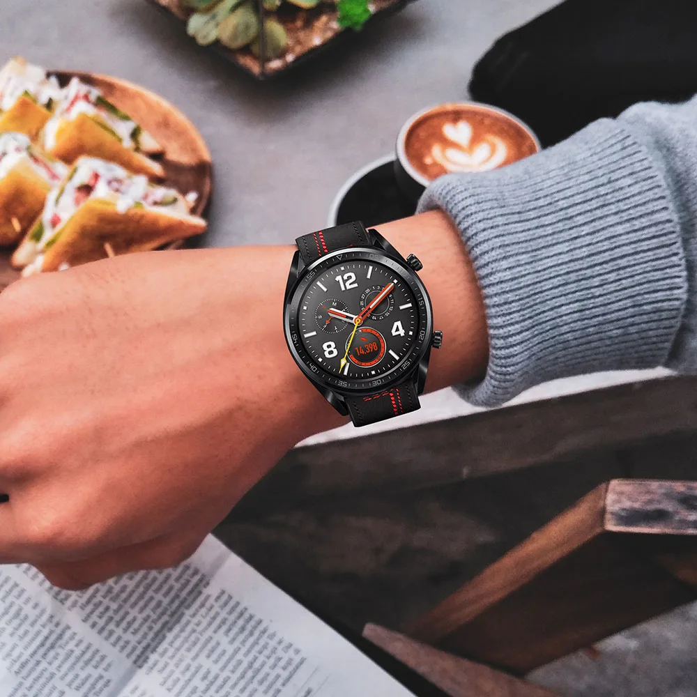 Кожаный ремешок в шовном стиле для Huawei Watch 3/Pro GT 2 46 мм браслет Samsung Galaxy 3 45 мм/46 22