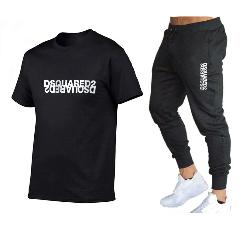 

2021 Summer Fashion Leisure Brand Men's Set Tracksuit Sportswear Track Suits Male Sweatsuit Short Sleeves T shirt 2 piece set