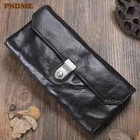 fashion casual natural genuine leather mens long clutch wallet vintage designer first layer cowhide women lock phone coin purse