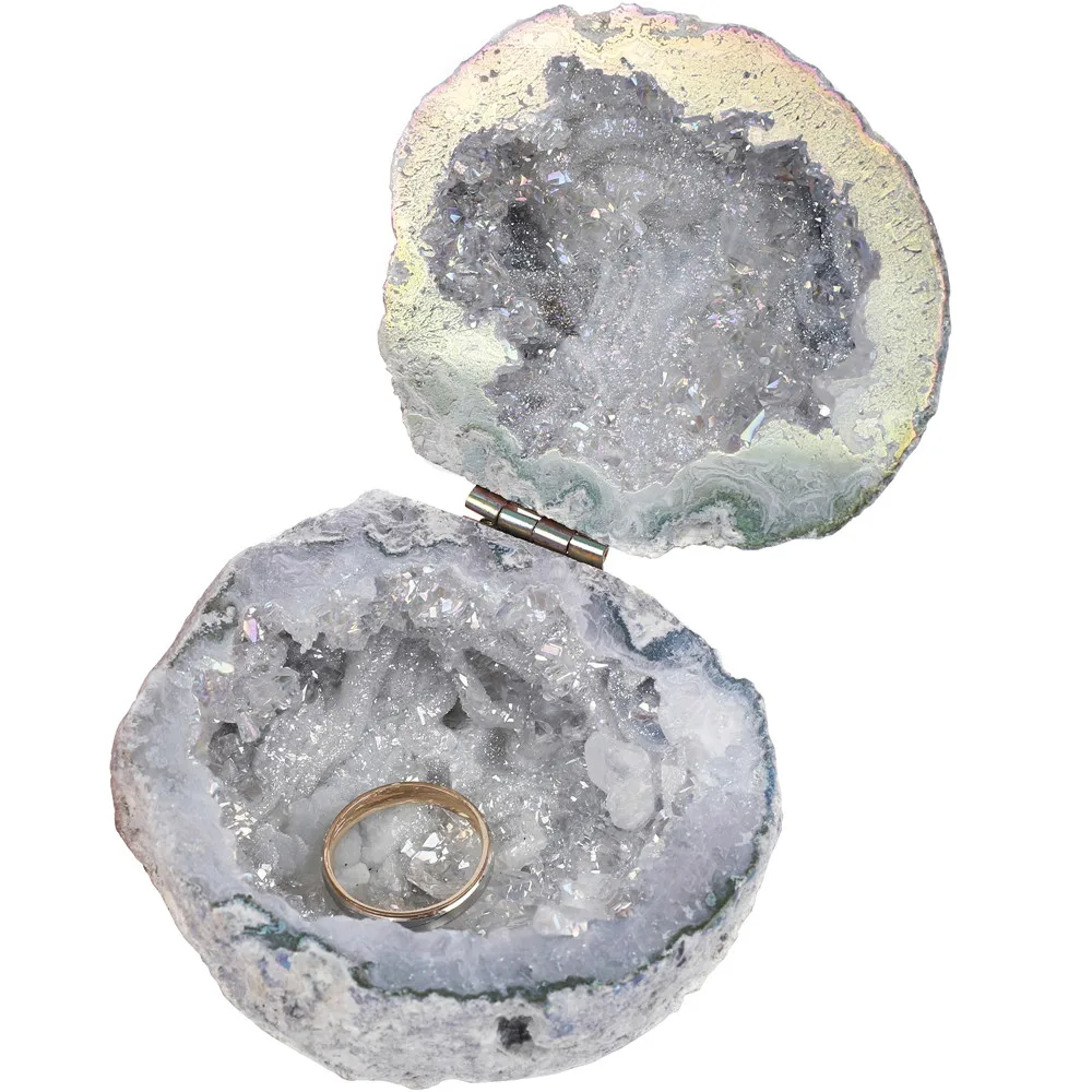 

Natural Handmade Storage Agate Geode Necklace Box Rough Quartz Crystal Earring rings Box Crystal Stone Women Jewelry Container