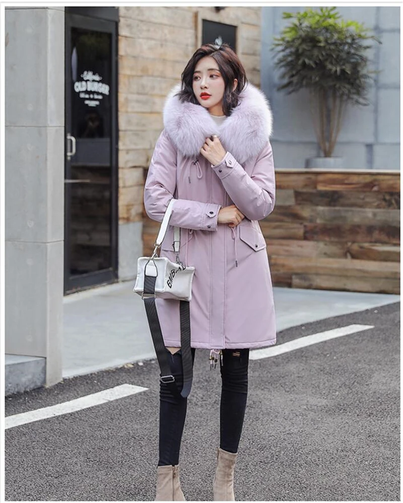 Abrigos Mujer Invierno2019 Длинная женская парка с меховым воротником Повседневная хлопковая стеганая куртка из овечьей шерсти женская верхняя одежда, парки R258