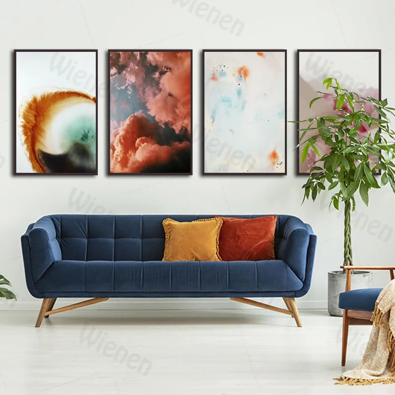 Абстрактный цвет, перо, холст, живопись, современный минималистичный закат, огонь, облако, розовый цветок, Постер для гостиной, домашний декор, настенное искусство