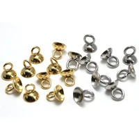 30 50pcs stainless steel end caps beads connector cap round pearls beads bails pendant clasps diy jewelry making accessories