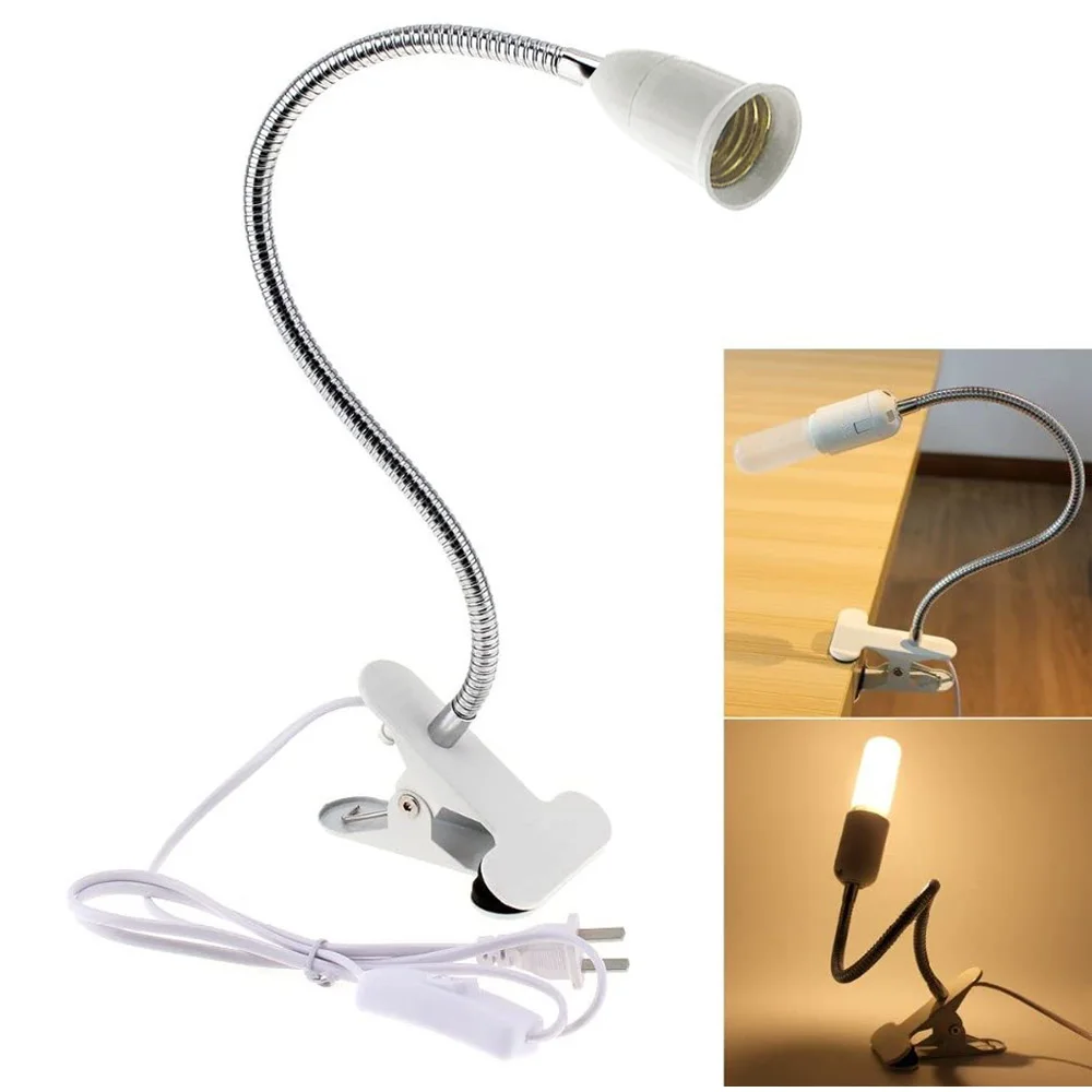 

360 Degrees Flexible Lamp Holder Clip E27 Base Led Table Desk Lamp Book Lights holder With On off Switch Feet Plugs