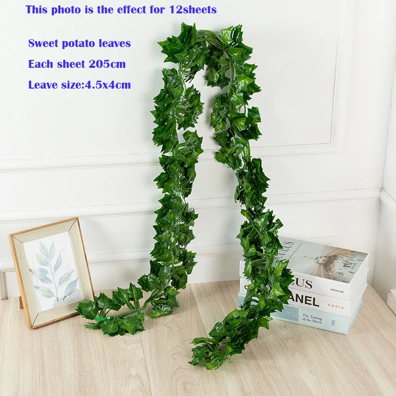 205cm green silk artificial hanging leaf garland 6 12pcs of plants vine leaves for home wedding party bathroom garden decoration free global shipping