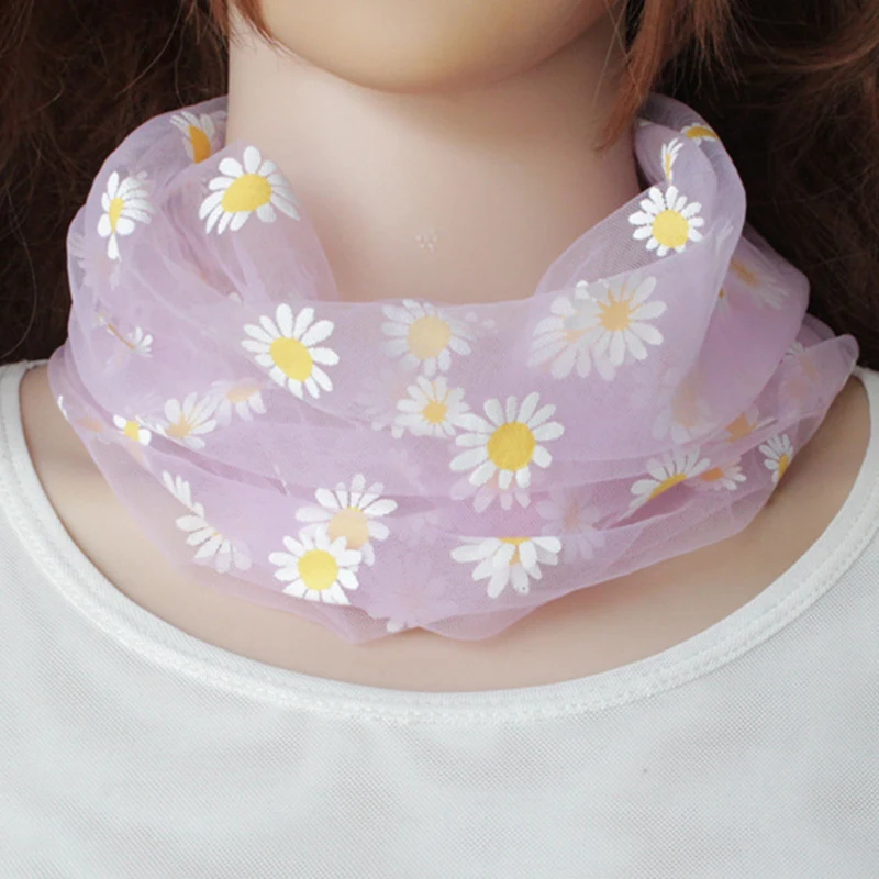 

Transparent Summer Scarf For Women Square Solid Color Daisy Print Head Wear Thin Chiffon Neck Shawl Beach Vacation Accessories