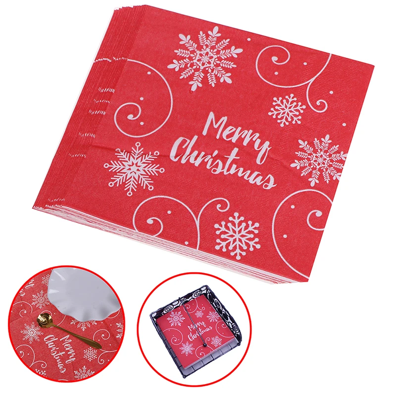 

20Pcs Christmas Snowflakes Napkins Printed Wood Pulp Disposable Napkins Tissue