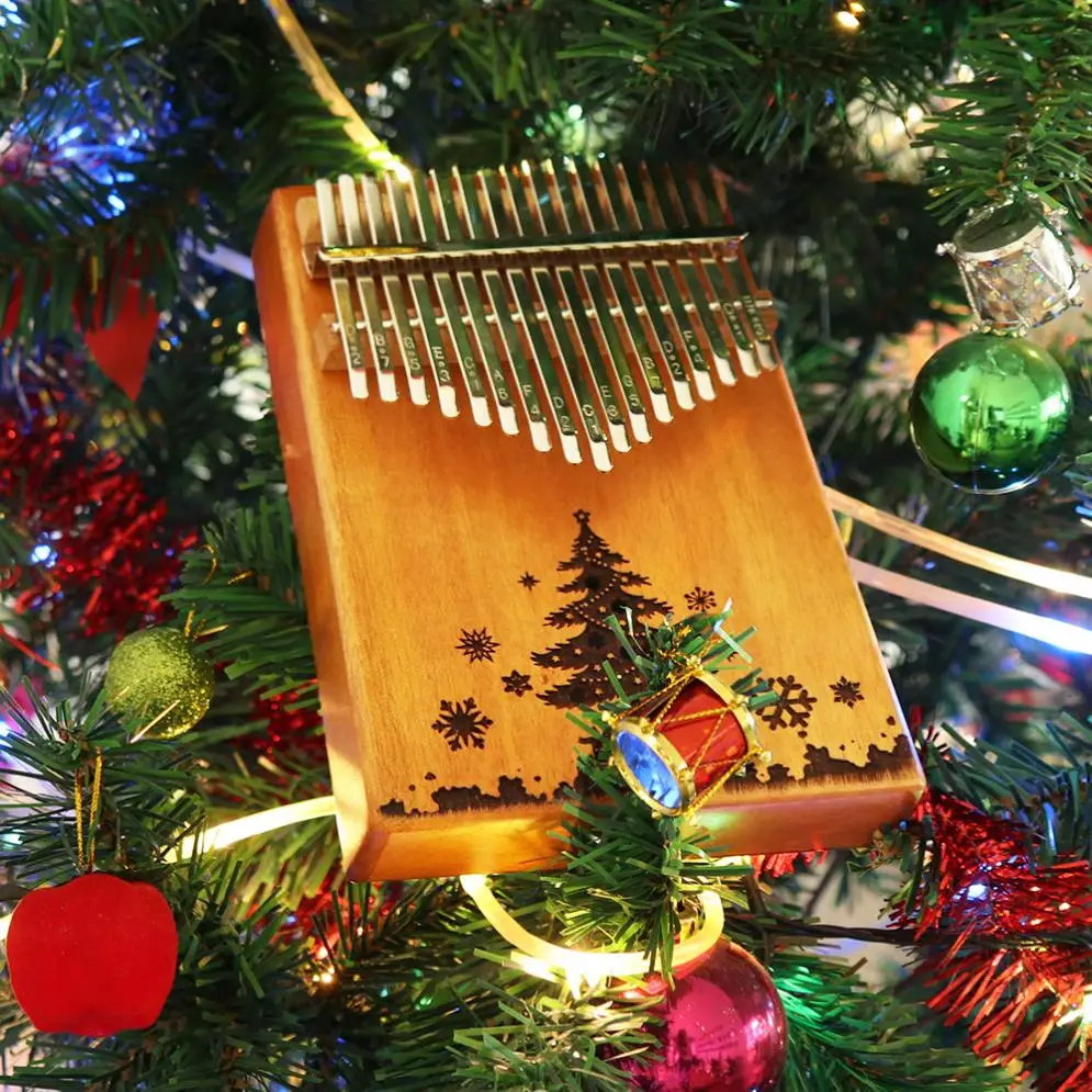 17 клавиш Kalimba отверстие для рождественской елки одна доска красное дерево