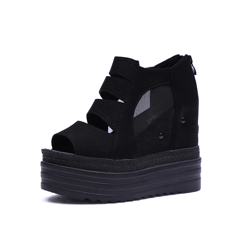 

2019 summer New South Korean thick sole inner heightening fish mouth women's sandals with one line slope heel women's shoes