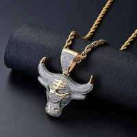 fashion hip hop full rhinestone animal bull head pendant necklaces for men jewelry gift