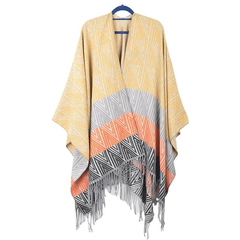 

New Diamond Poncho Capes Shawls European American Cover Blanket Pashmina Cardigans Blanket with Tassels Wrap Shawl
