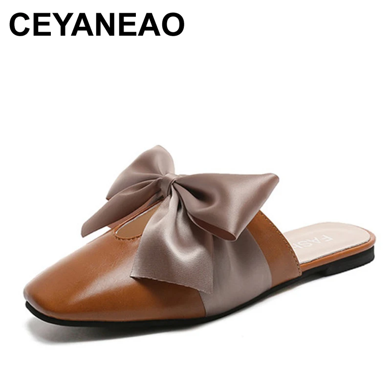 

CEYANEAO Women's flat heel d'ete flat sneakers 2018 Bowtie velvet new stylish low heel tie for women sneakersE149