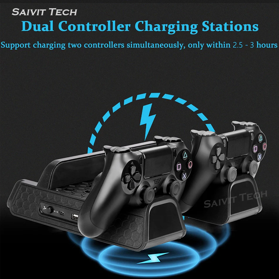 Многофункциональная док-станция для двух контроллеров PS4/PS4 Slim/PS4 Pro вертикальный