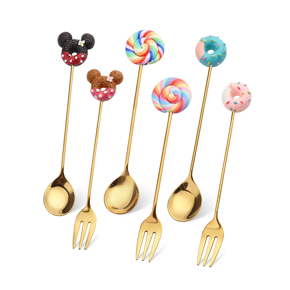 

Cartoon Stainless Steel Tableware Fruit Dessert Fork Coffee Spoon Dinnerware Tableware Kitchen Supplies Dropshipping